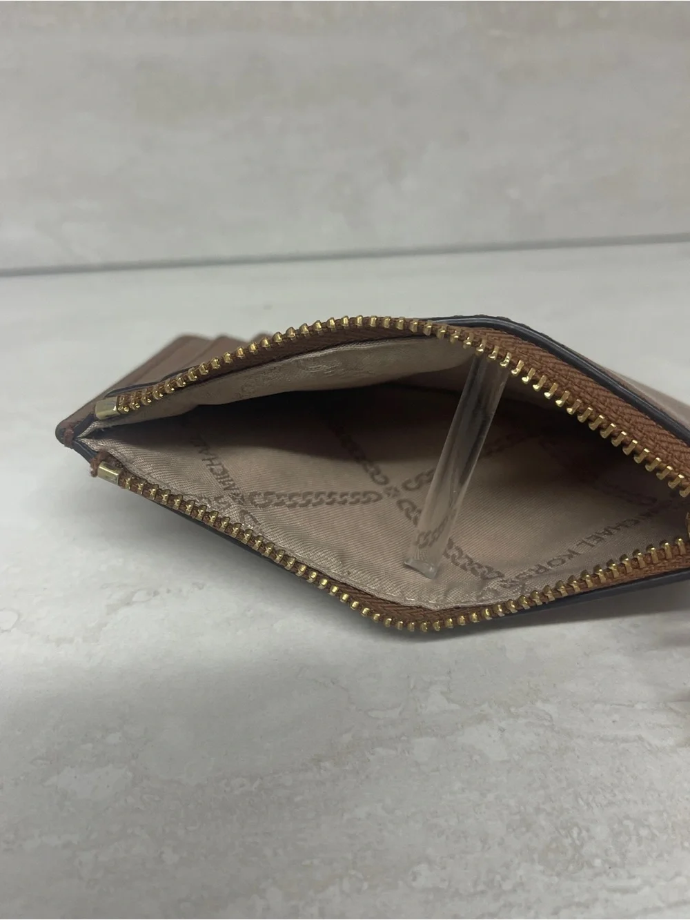 Michael Kors Woven Leather Card Case Luggage Brown